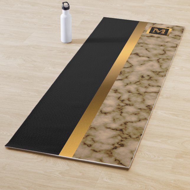 Luxury Elegant Modern Black Gold Marble Yoga Mat (In Situ)