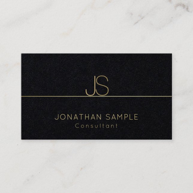 Luxury Elegant Monogram Modern Gold Text Elite Business Card (Front)