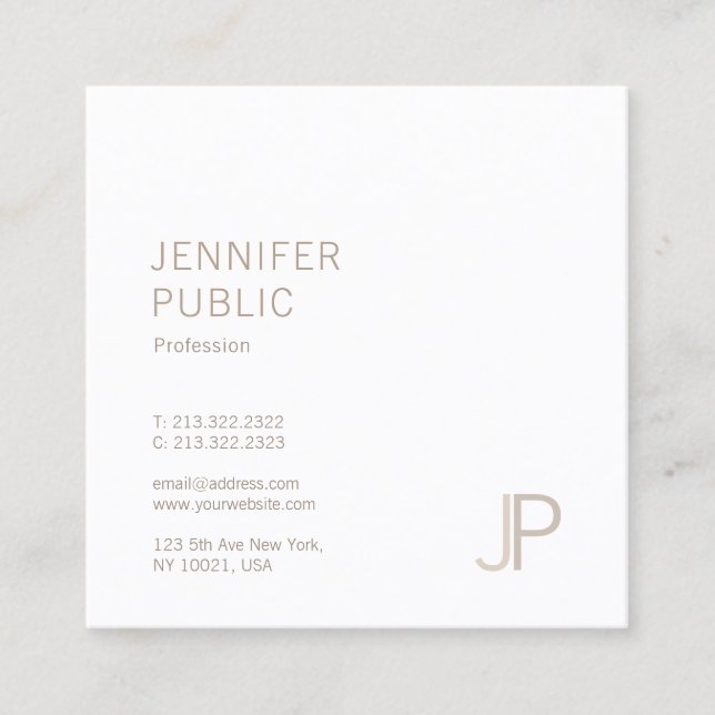 Luxury Elegant Monogram Plain Modern Trendy Design Square Business Card (Front)
