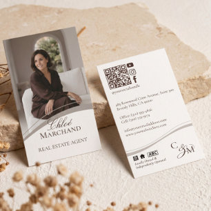 Luxury Elegant Monogram Real Estate Agent Photo Business Card