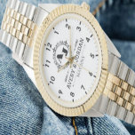 Luxury Elegant Monogram with Initials white<br><div class="desc">Create your own custom brand luxury watch. Timeless elegant watch dial design with fine indexes. Add your own custom monogram, custom name, designer name, initials, year of birth, logo, icon, photo image, etc. Sophisticated presence of modern minimalist style with elegant script typography template. Luxurious watch for him. Make it a...</div>