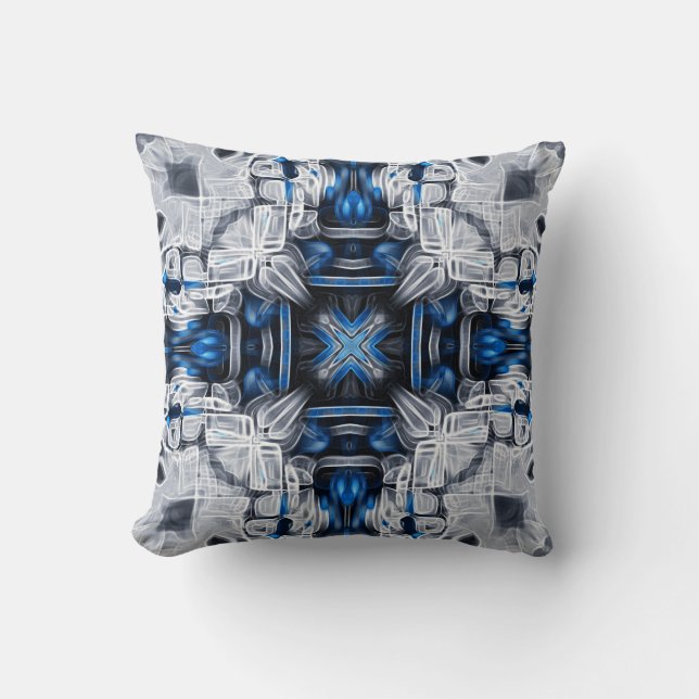 Luxury elegant, navy blue, grey, white pattern cushion (Front)