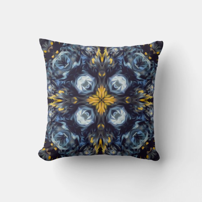 Luxury, elegant, navy blue, vintage, yellow detail cushion (Front)