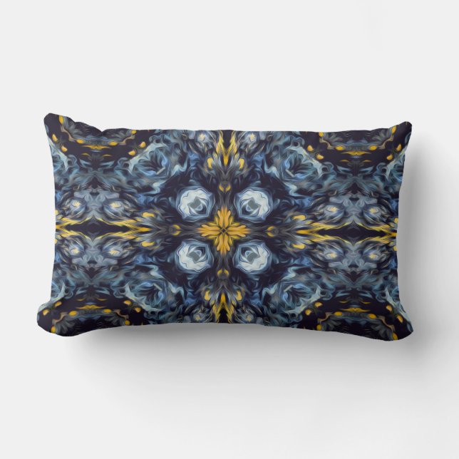 Luxury, elegant, navy blue, vintage, yellow detail lumbar cushion (Front)