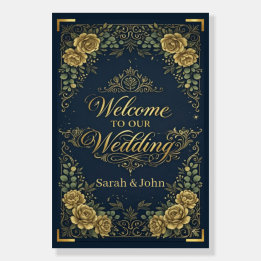 Luxury Elegant Navy Gold Floral Wedding Welcome