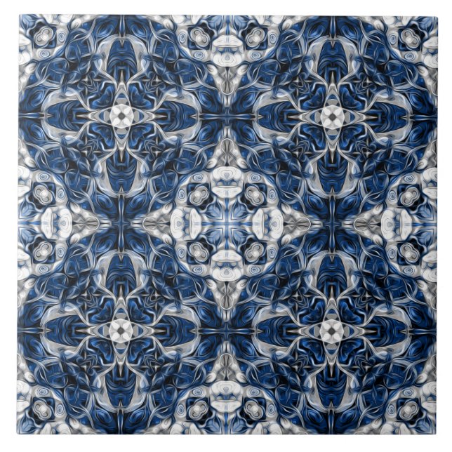 Luxury, elegant, ornamental navy blue and white tile (Front)