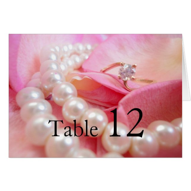 Luxury Elegant Pearls Wedding Ring Table card (Front Horizontal)