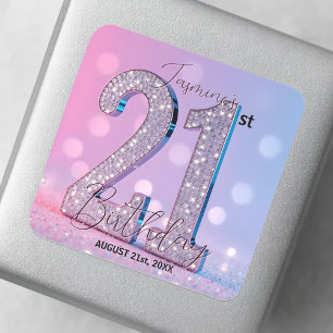 Luxury Elegant Pink Diamonds 21st Birthday Square Sticker