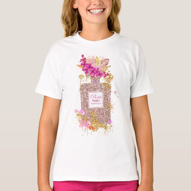 Luxury Elegant Pink Glitter Perfume 1 T-Shirt (Front)