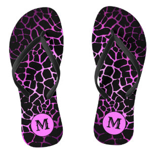 Luxury Elegant Pink Monogrammed Tiger Flip Flops
