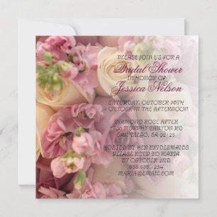 Luxury Elegant Pink Rose Bouquet Shower Invite