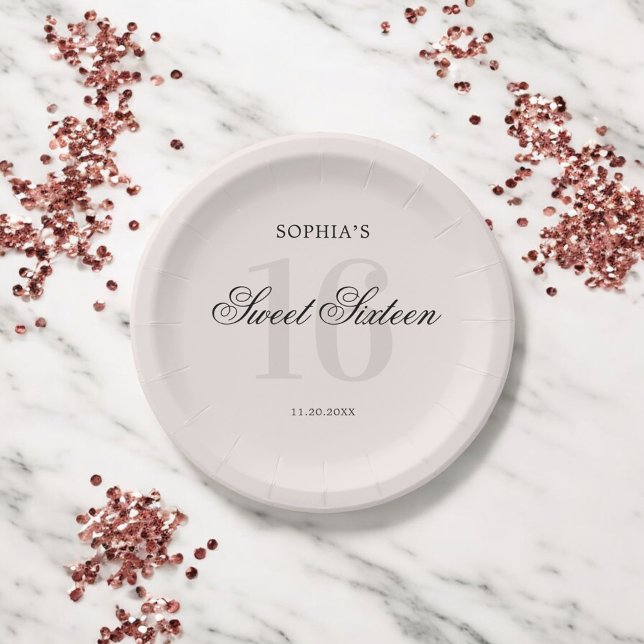 Luxury Elegant Pink Sweet 16 Paper Plate (Creator Uploaded)