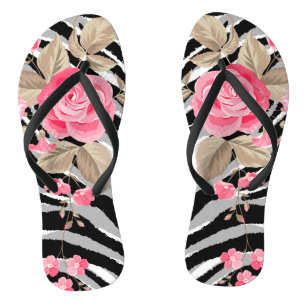 Luxury Elegant Pink Tiger Floral Rose Jandals