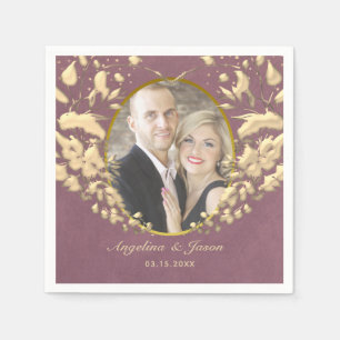 Luxury Elegant Purple and Gold Wedding Photo Napkin