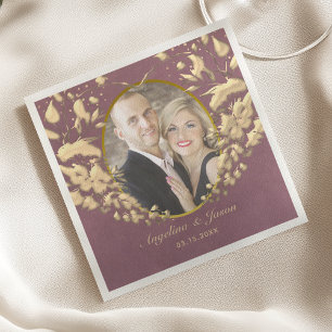 Luxury Elegant Purple and Gold Wedding Photo Napkin