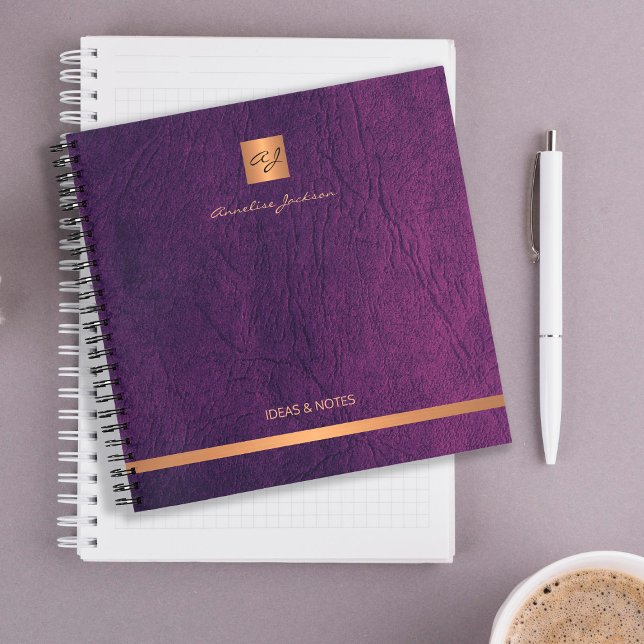 Luxury elegant purple leather gold monogrammed notebook (Creator Uploaded)