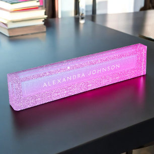 Luxury Elegant Purple Pink Glitter Sparkle Modern Nameplate