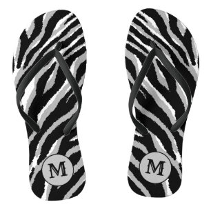 Luxury Elegant Silver Black Monogrammed Tiger Jandals