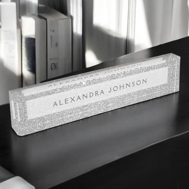 Luxury Elegant Silver Glitter Sparkle Modern Nameplate (Creator Uploaded)