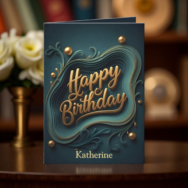 Luxury Elegant Teal and Gold Birthday Card (Creator Uploaded)