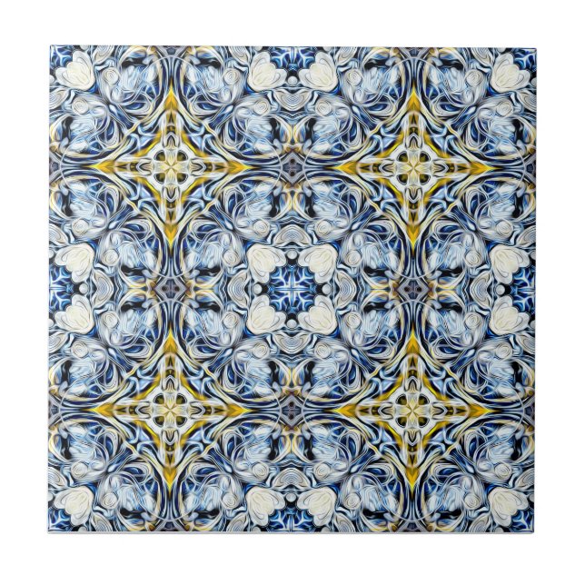 Luxury, elegant, vines, mustard yellow, navy blue tile (Front)