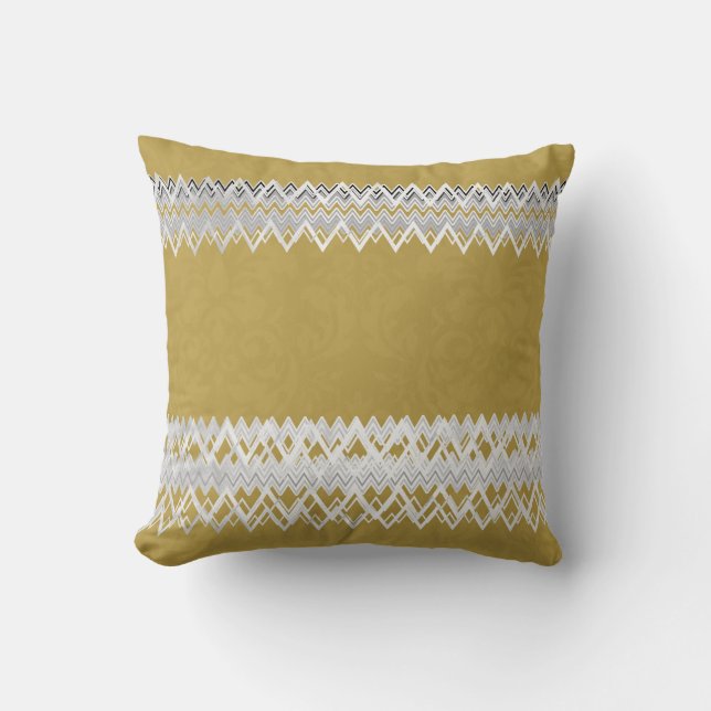 Luxury, elegant, white lines, mustard yellow cushion (Front)