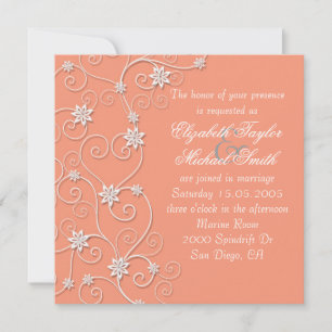 Luxury Elegant White Swirls Coral Wedding Invite