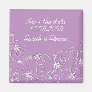 Luxury Elegant White Swirls Purple Save the date Magnet