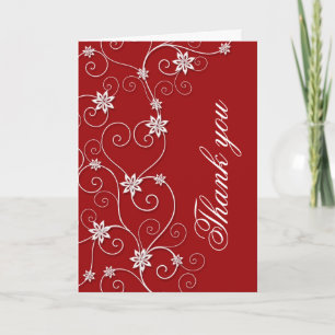 Luxury Elegant White Swirls Red Thank you card