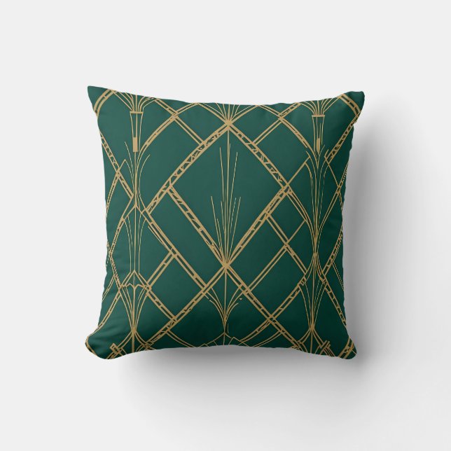Luxury Emerald and Gold Art Deco Pillow Design (Front)
