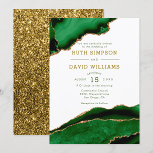Luxury Emerald and Gold Glitter Agate Wedding   Invitation