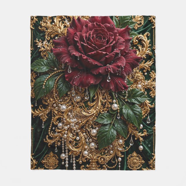 Luxury Emerald Baroque Sherpa Blanket  (Front)