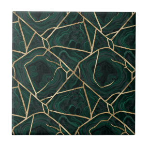 Luxury Emerald & Brass Marble Pattern Tile