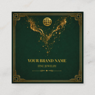 Luxury Emerald Gold Geometric Square Necklace Card