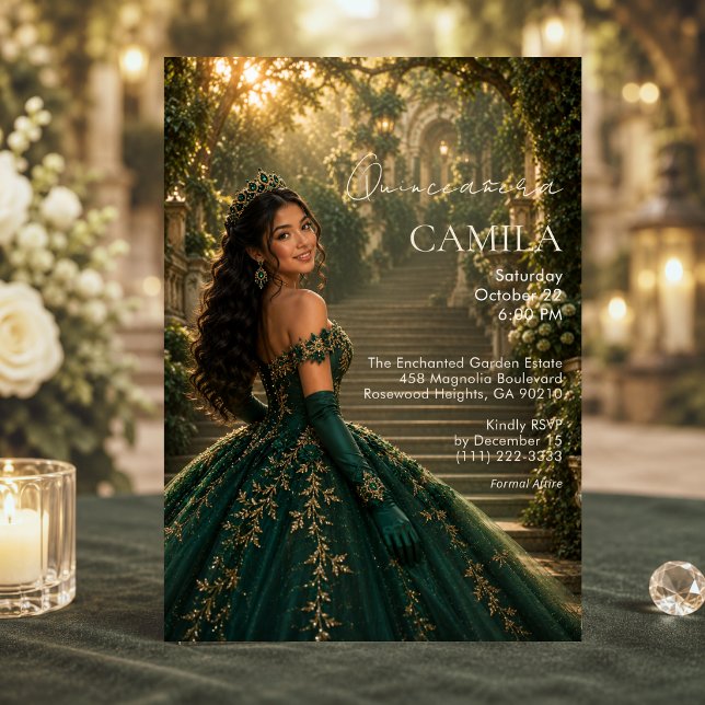 Luxury Emerald Gold Quinceañera Invitation (Creator Uploaded)