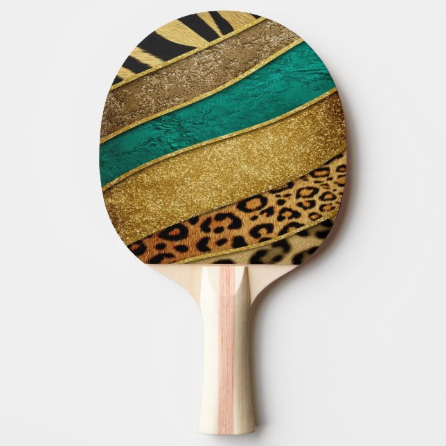 Luxury Emerald & Gold Safari Leopard Zebra Glitter Ping Pong Paddle (Front)