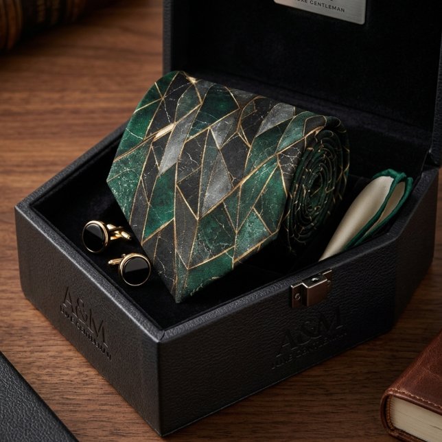 Luxury Emerald Green and Black Marble Gold  Tie (Creator Uploaded)