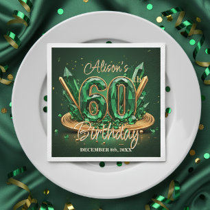 Luxury Emerald Green and Gold 60th Birthday Napkin