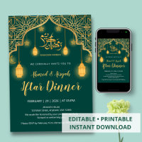 Luxury Emerald Green and Gold Geometric Iftar