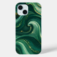 Luxury Emerald Green and Gold Liquid Marble