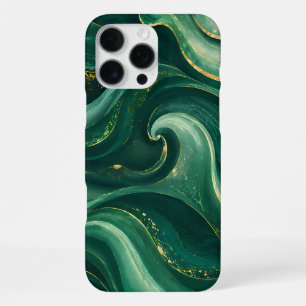 Luxury Emerald Green and Gold Liquid Marble iPhone 16 Pro Max Case