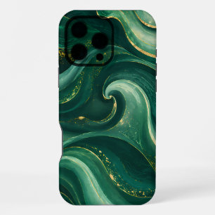 Luxury Emerald Green and Gold Liquid Marble iPhone 16 Pro Max Case