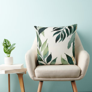 Luxury Emerald Green Gold Botanical Throw Pillow