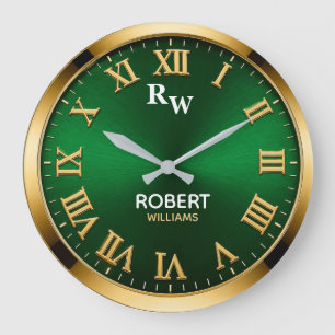 Luxury Emerald Green & Gold Modern Minimalist Large Clock
