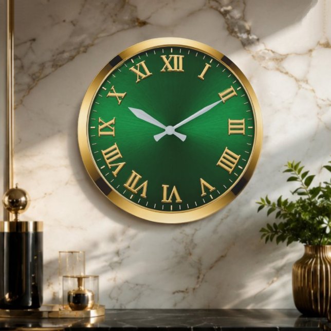 Luxury Emerald Green & Gold Modern Minimalist  Large Clock (Creator Uploaded)