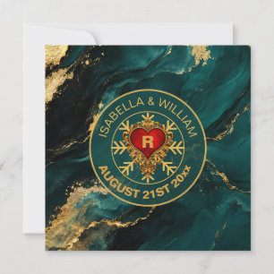 Luxury Emerald Green Gold Ornate Wedding Invitation