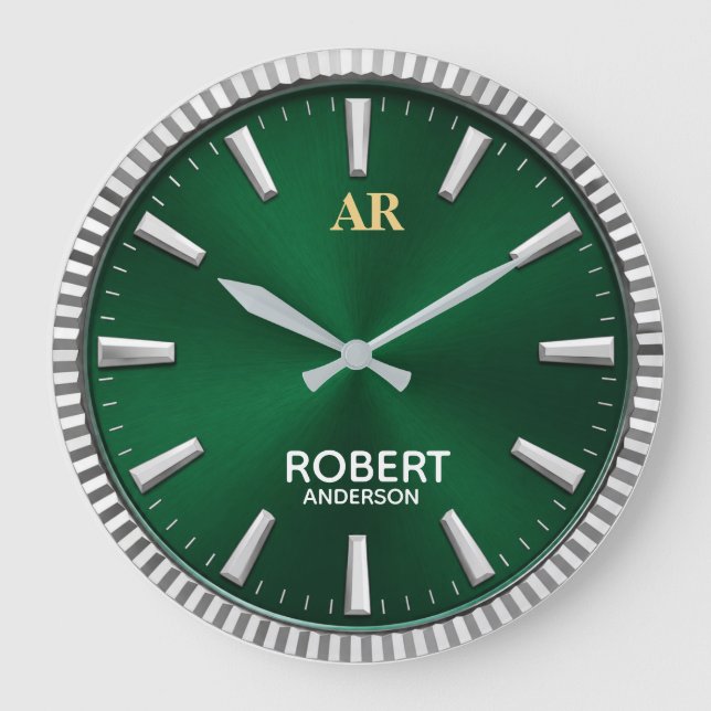 Luxury Emerald Green Minimalist  Large Clock (Front)
