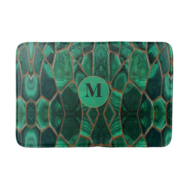 Luxury Emerald Malachite Green Marble Abstract Bath Mat (Front)