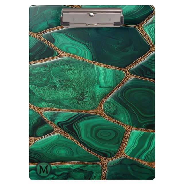 Luxury Emerald Malachite Green Marble Abstract Clipboard (Front)