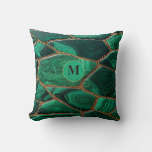 Luxury Emerald Malachite Green Marble Abstract Cushion
